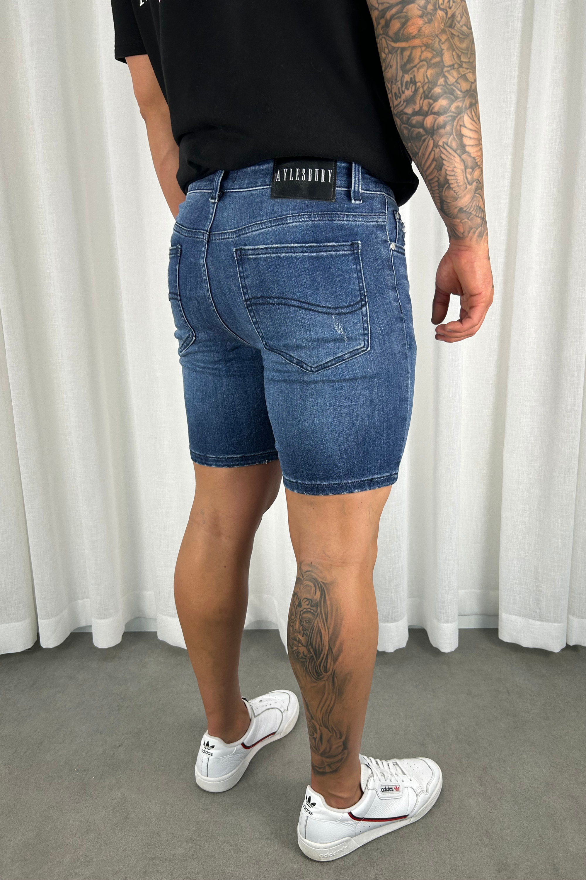 Distressed Skinny Denim Shorts - Dark Blue