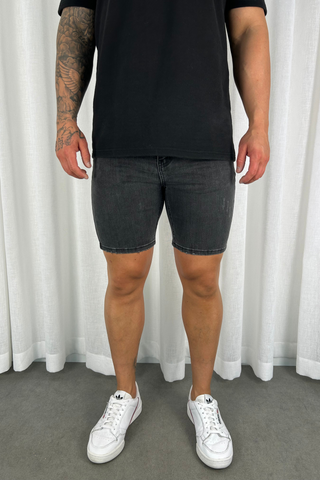 Distressed Skinny Denim Shorts - Charcoal