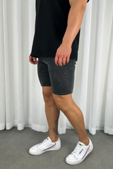 Distressed Skinny Denim Shorts - Charcoal