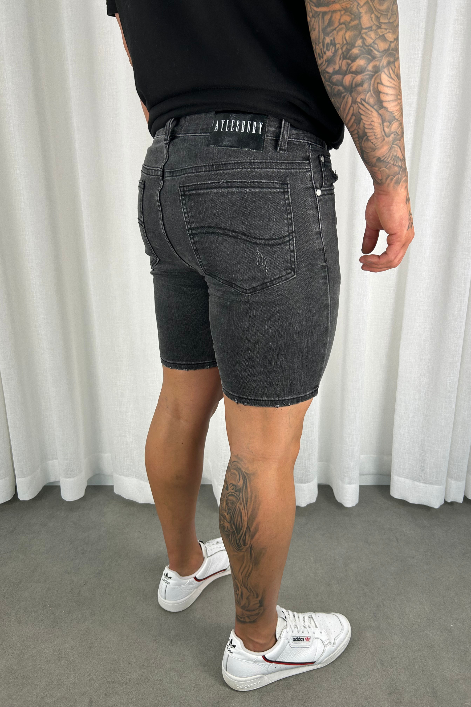 Distressed Skinny Denim Shorts - Charcoal