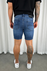 Distressed Skinny Denim Shorts - Dark Blue