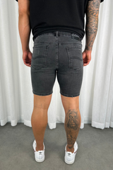 Distressed Skinny Denim Shorts - Charcoal